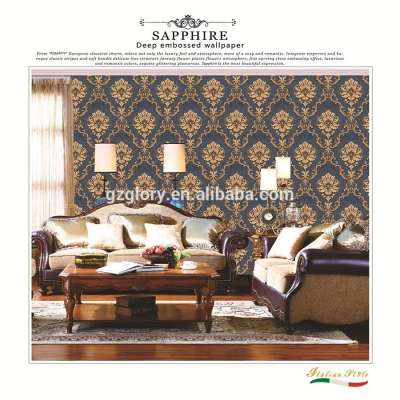 Glory professional factory manufacture classic style multi color option PVC embossed wallpaper designs